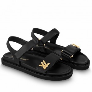 Louis Vuitton LV Sunset Comfort Flat Sandals in Black Leather