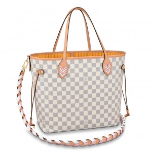 Louis Vuitton Neverfull MM Bag in Damier Azur with Braided Strap N50047